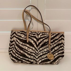 Michael Kors Zebra Print Tote Bag - Black and Tan